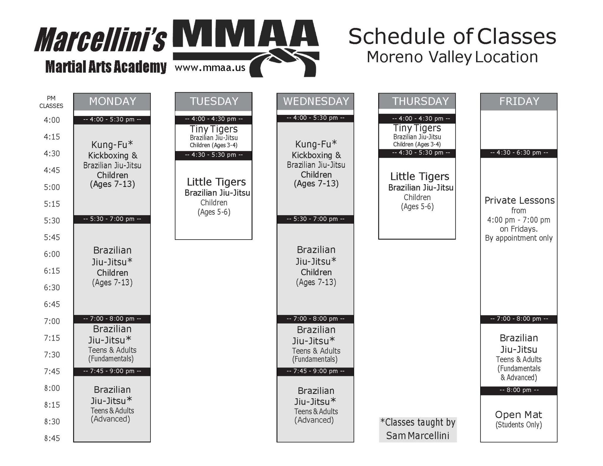 Schedule-Beverly Hills - Marcellini's Martial Arts
